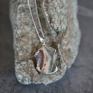 Amethyst Slab Necklace Crystal Stone .925 Chain